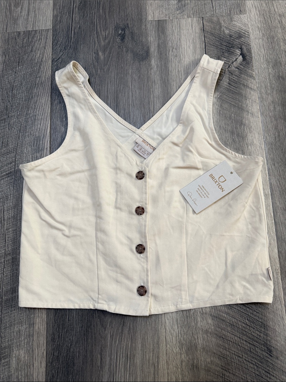 Brixton Sleeveless Button-Front Crop Top in Cream - Picture 4 of 12